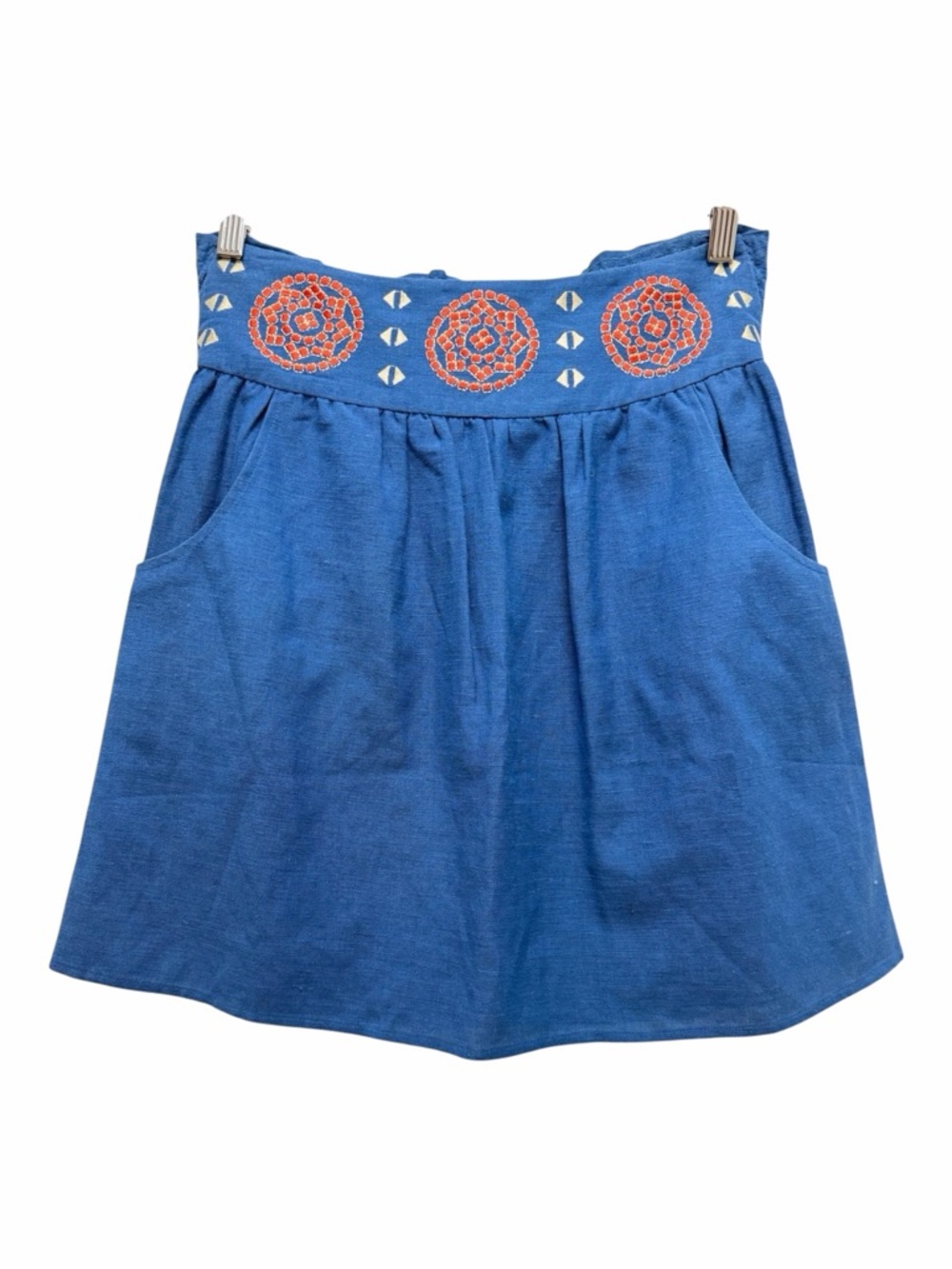 Lauren Moffatt Embroidered Linen Blend Blue Skirt Size 0